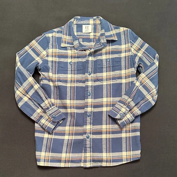 GAP Blue and Beige Plaid Flannel Shirt boys Size small - Picture 1 of 4